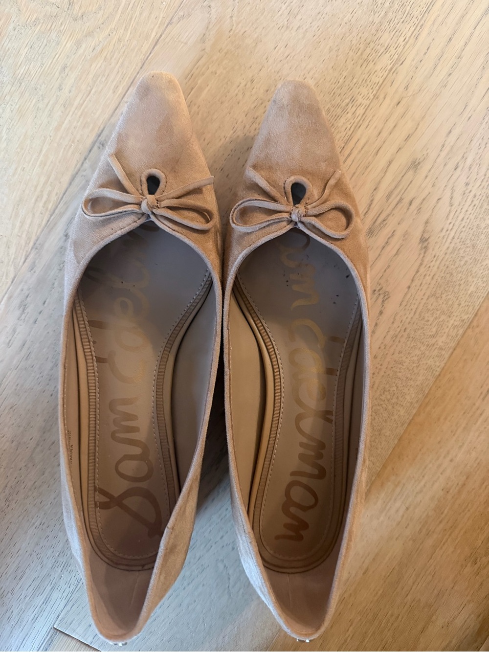 Sam Edelman Esmira Tan Suede Pointed-Toe Bow Flats